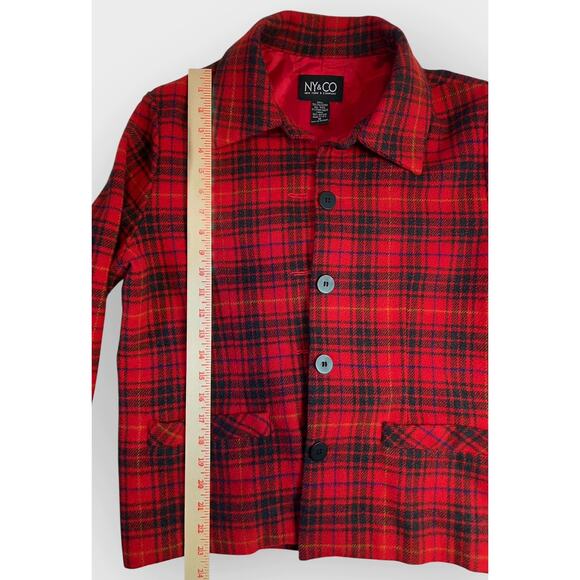 Vintage NY & Co Wool Plaid Chore Coat M Shacket Shirt Jacket Red Fall Fisherman - Picture 7 of 8